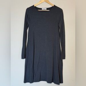 Zenana Womens Gray Long Sleeve Round Neck Pullover T-Shirt Dress Size Small